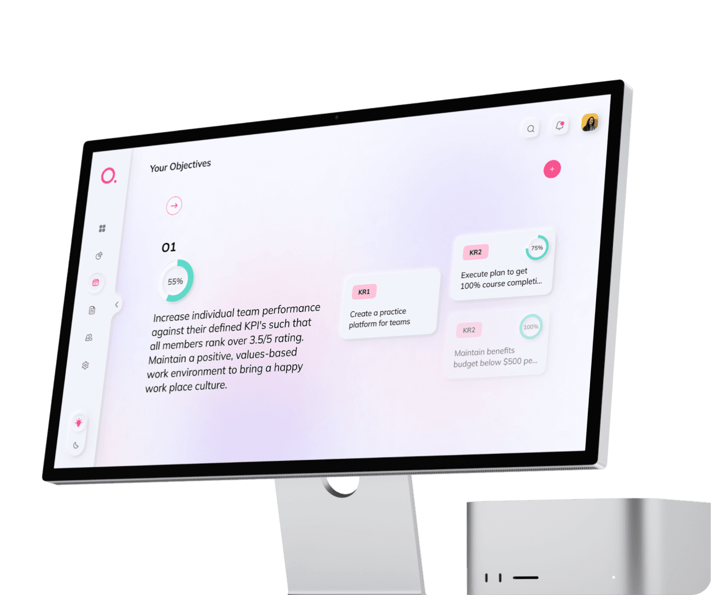 Snapshot of Ayraa, the minimalist OKR platform’s desktop UI