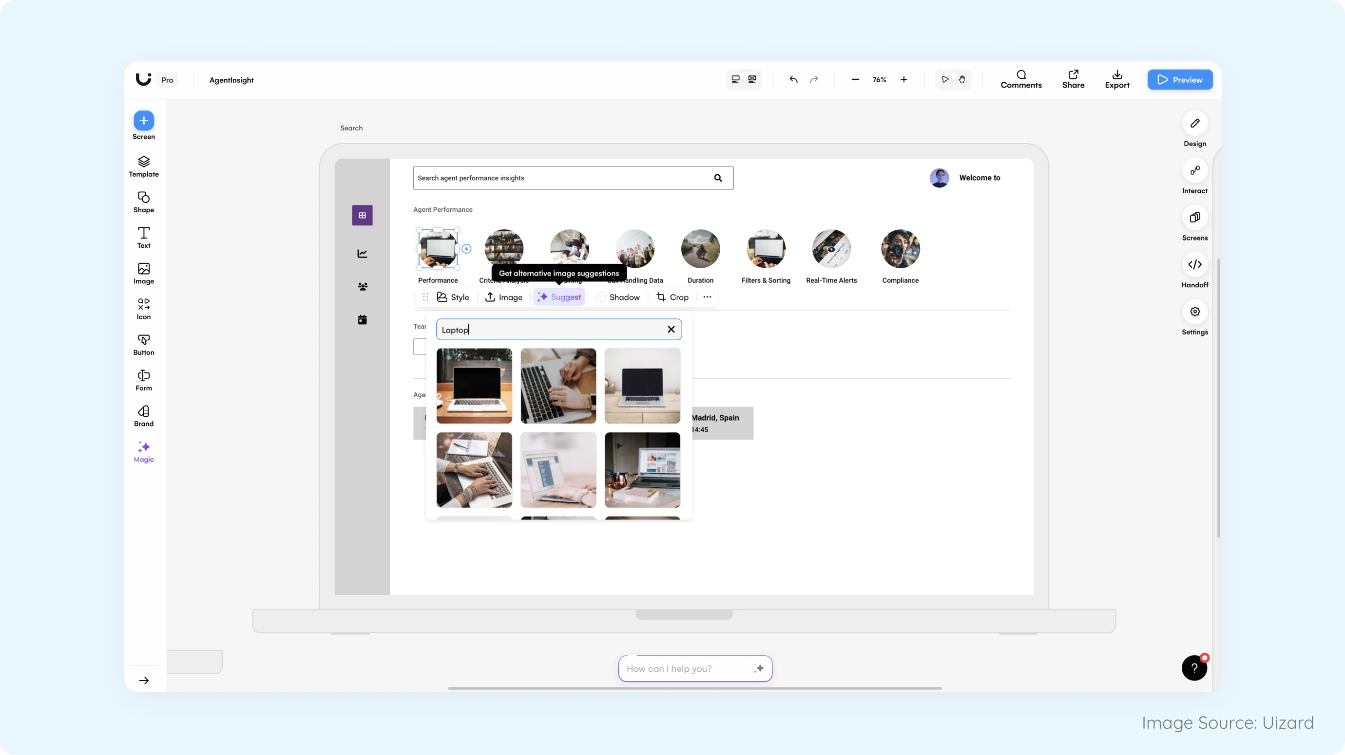 Refine Output Pattern Example from Uizard Illustration showing user interaction with AI-generated content refinement options
