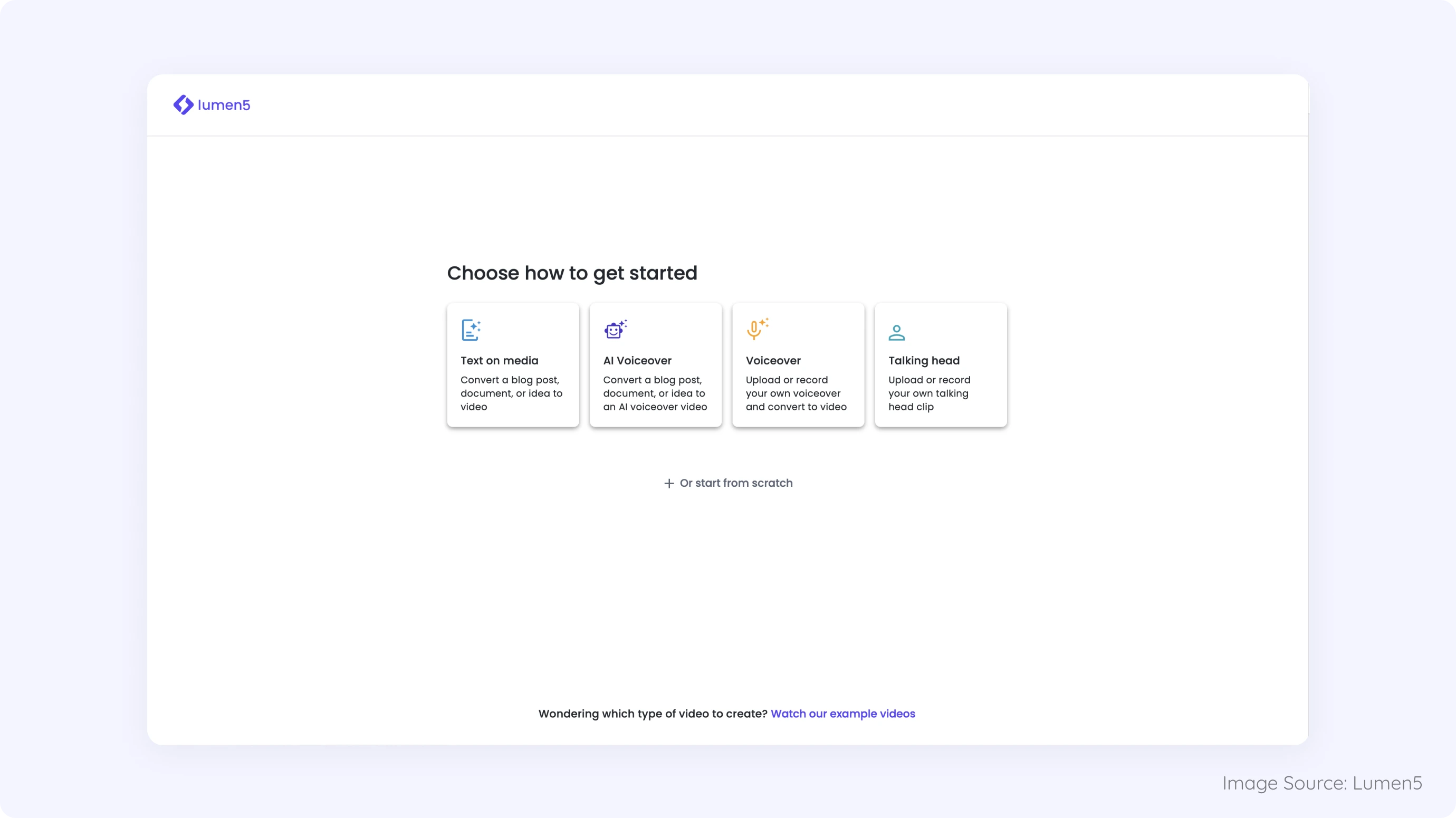 Prompt Presets and Templates Library example from Lumen5 User interface showing a categorized library of AI prompt presets and templates to guide structured AI interactions efficiently.
