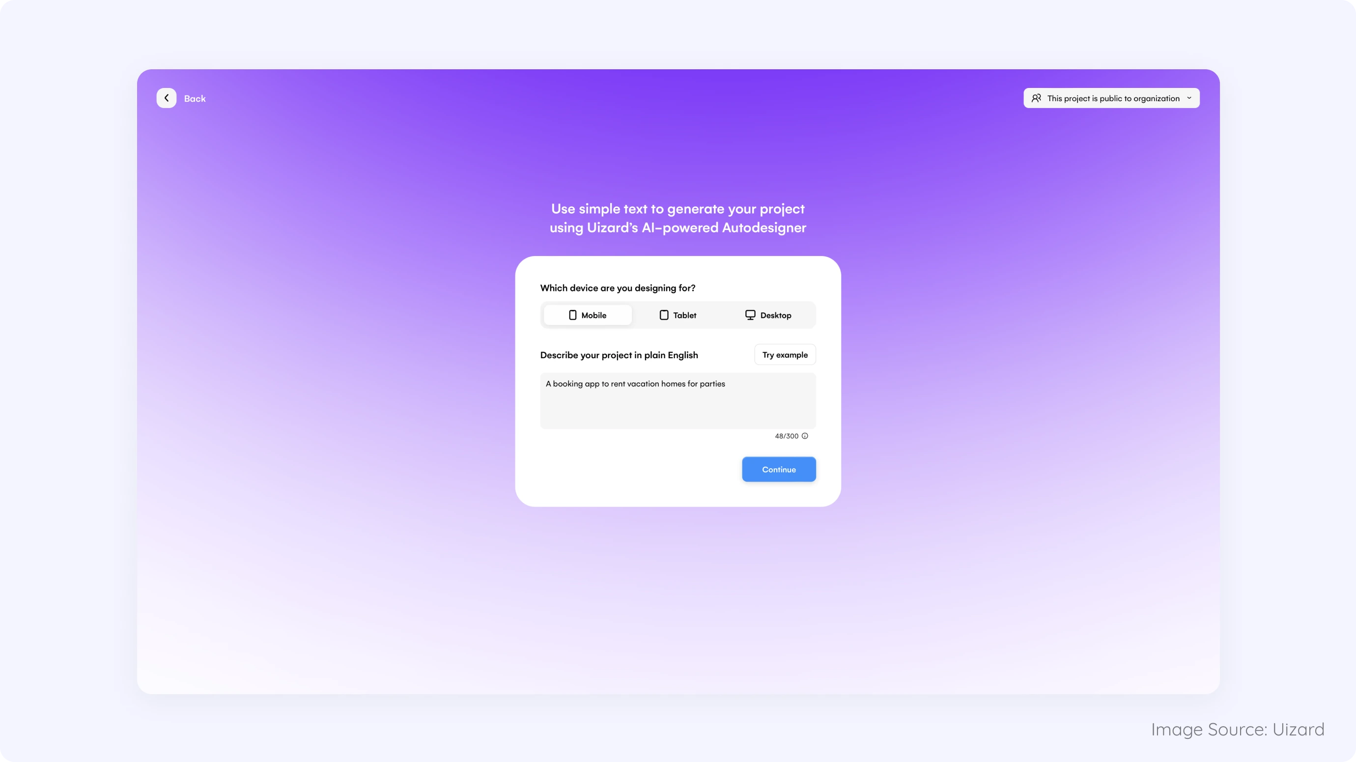 Prompt Presets and Templates Library example from Uizard User interface showing a categorized library of AI prompt presets and templates to guide structured AI interactions efficiently.