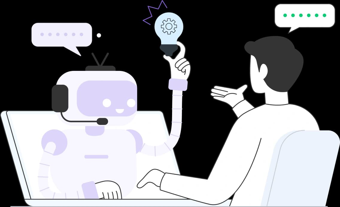 Illustration showing people interacting with AI-powered design tools